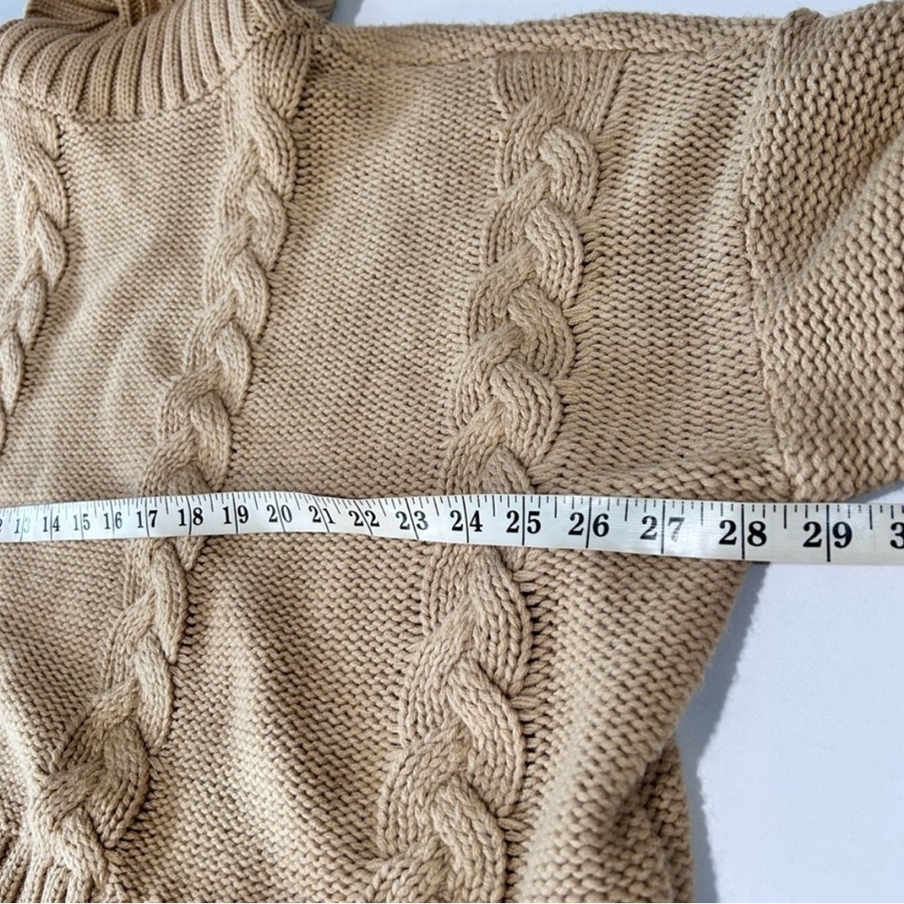 Calvin Klein Camel Knit Pullover Cozy Tan Cable Knit Turtleneck Sweater - Picture 13 of 16